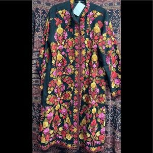 Hand embroidered cashmere knee length jacket